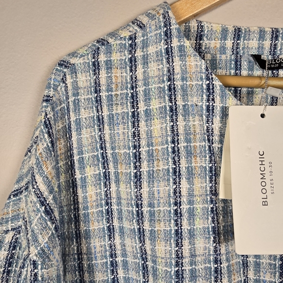 BloomChic Women's Blue Button Up Long Sleeve Blazer Jacket Plaid Top Size 18/20 - Picture 10 of 16